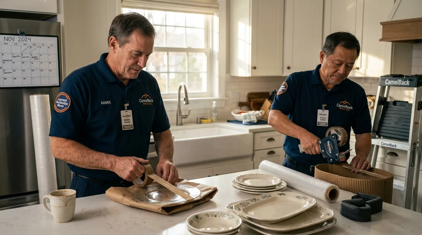Professional crew packing kitchen dishware in Mechanicsville, MD